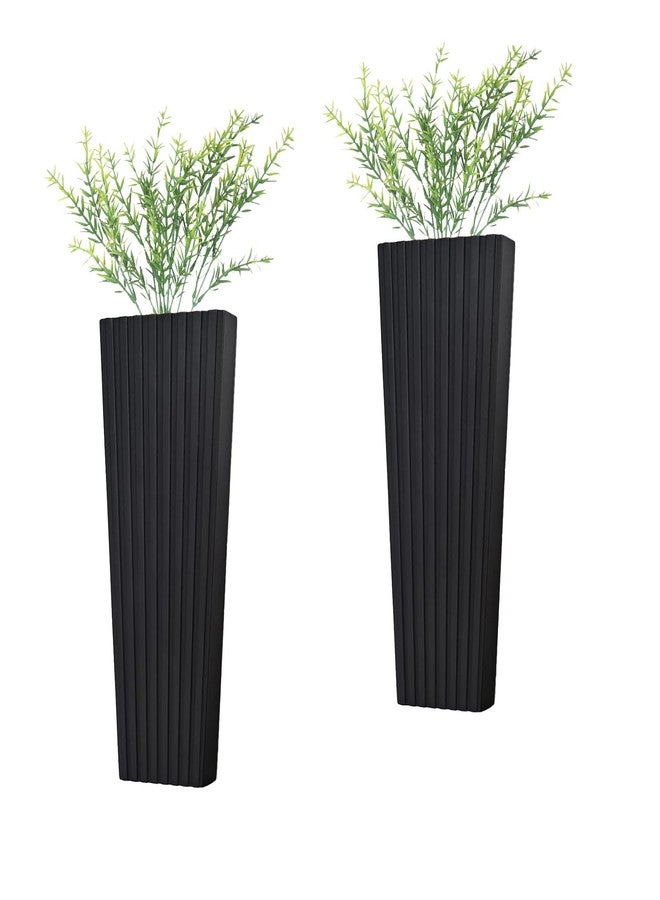 FENNIDICE 2Pack Black Wood Wall Planter for Indoor +2Pack Green Plants,Modern Wooden Hanging Planter for Dried Flowers and Plants,Abstract Vase Farmhouse Wood Wall Decor (Black) - Image 1